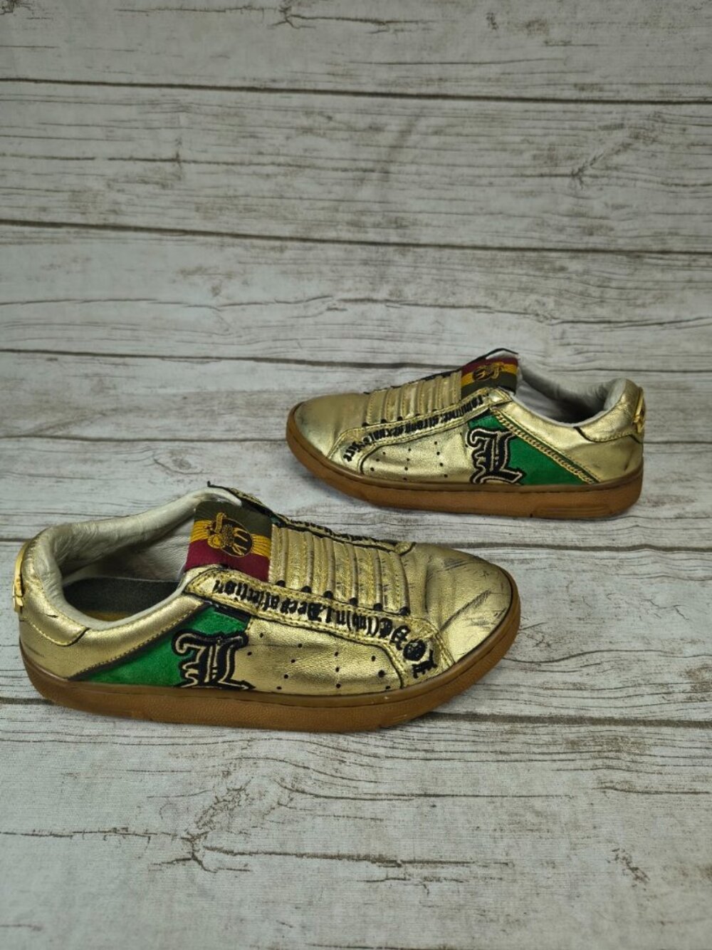 L.A.M.B. Metallic Gold & Green Designer Sneakers Size US 9